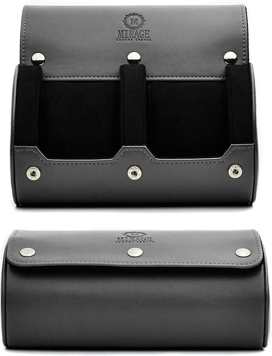 2 Watch Roll Travel Case for Men - Watch Holder and Storage for Travel - Slate Gray Swiss Motif Vegan Leather