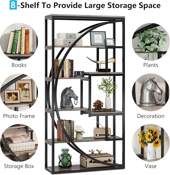 Tribesigns Bookshelf, Industrial 5-Tier Etagere Bookcase, 70.8" Tall Bookshelf with 8 Storage Shelf, Book Shelf Display Tack Shelving Unit for Home Office (Vintage Grey,2PC)