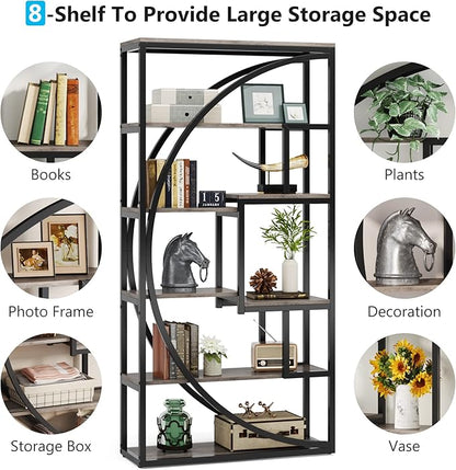 Tribesigns Bookshelf, Industrial 5-Tier Etagere Bookcase, 70.8" Tall Bookshelf with 8 Storage Shelf, Book Shelf Display Tack Shelving Unit for Home Office (Vintage Grey,2PC)