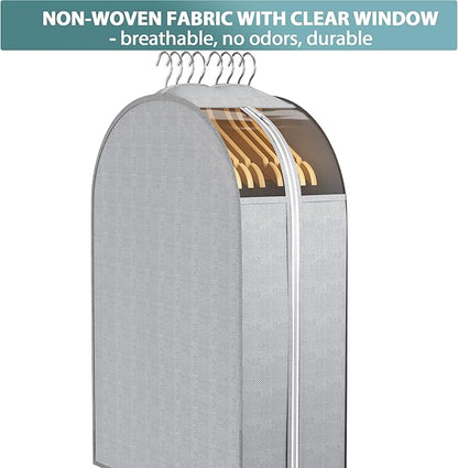 10" Gusseted Garment Bags for Hanging Clothes with clear window, 60" Suit Bags for Open Closet Storage, Clothing Cover for Coat, Dress, Jacket, Shirt, Fur Wardrobe Protector, 3 Packs