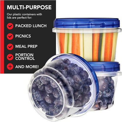 Stock Your Home 16oz Plastic Containers with Twist Top Lids (12 Pack) – 2-Cup Freezer Containers for Leftovers, Airtight Reusable Soup Storage, Microwave & Dishwasher Safe