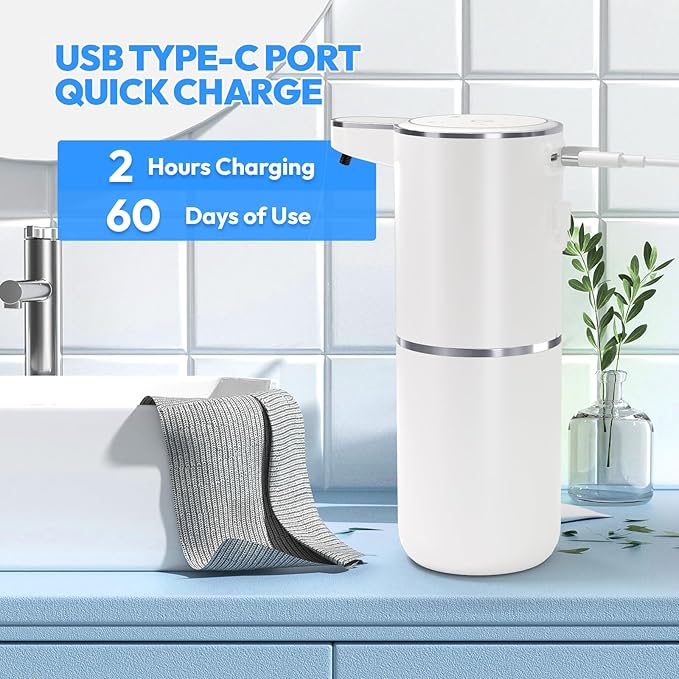 MTYGK Automatic Foaming Soap Dispenser,Touchless Foam Soap Dispenser,12.8oz Rechargeabled Wall Mounted Smart for Bathroom and Kitchen Dish Soap,Easy for Toddlers(White)