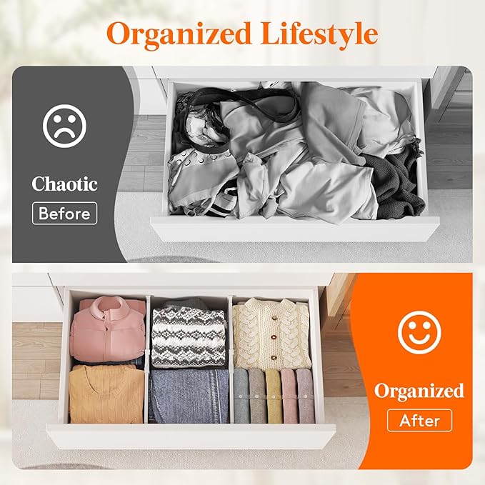 Lifewit 8" High 6 Pack Deep Drawer Dividers, 13.8-22.5" Adjustable Dresser Drawer Divider, White Drawer Organizer for Clothes, Tall Drawers Separators for Dresser, Kitchen, Bedroom, Cabinet, Office