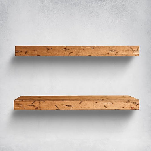 Urbandi Rustic Distressed Floating Shelves, Set of 2, Handmade Out of Pine Wood, 3 Inch Thick, Made in USA (Aged Oak, 48Lx3Hx8D)