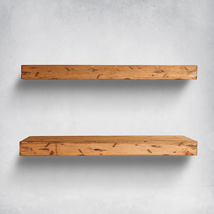 Urbandi Rustic Distressed Floating Shelves, Set of 2, Handmade Out of Pine Wood, 3 Inch Thick, Made in USA (Aged Oak, 48Lx3Hx6D)