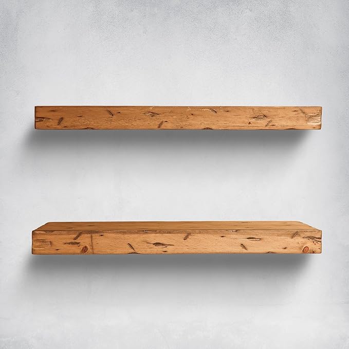 Urbandi Rustic Distressed Floating Shelves, Set of 2, Handmade Out of Pine Wood, 3 Inch Thick, Made in USA (Aged Oak, 36Lx3Hx6D)