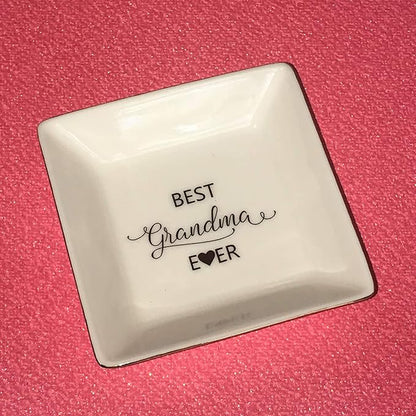 Simply Charmed Best Grandma Ever - Valentine's Day Gift – Ceramic Jewelry Dish, Ring Holder, Trinket Tray – Elegant Birthday Gift for Grandmother