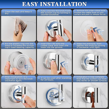 warlve Heavy Duty Reusable Suction Cup Hooks for Shower - No Drill Bathroom/Glass/Mirror/Tiles & Metal Surfaces,and Smooth Non-Porous Surfaces for Towels, Robes, Loofahs (4, Chrome Polished)