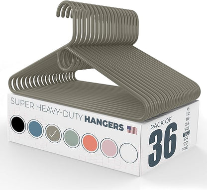 Neaties Super Heavy Duty Clothes Hangers 36 Pack – Made in The USA - 10lb Capacity, Thick Plastic Hangers for Pants, Coats, Jackets, Jeans and Adult Clothing – Gray
