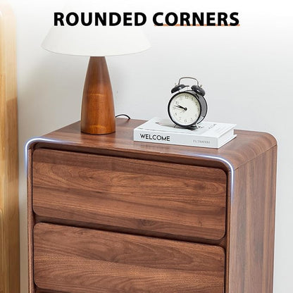 AVZEAR Wooden Night Stand wth 3 Drawer Dresser Mid Century Modern End Table Chest of Drawers, Solid Wood Legs & Curved Profile Design, Farmhouse Side Table for Living Room, Walnut