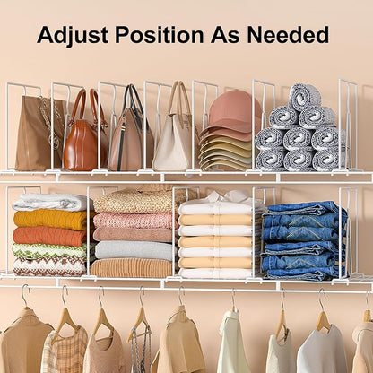 Wire Shelf Dividers for Closet: Tall 8 Pack 12-Inch Deep Adjustable Organizer for Shelves,Metal Rack Separator for Clothes, Purses & Bags，No Tool
