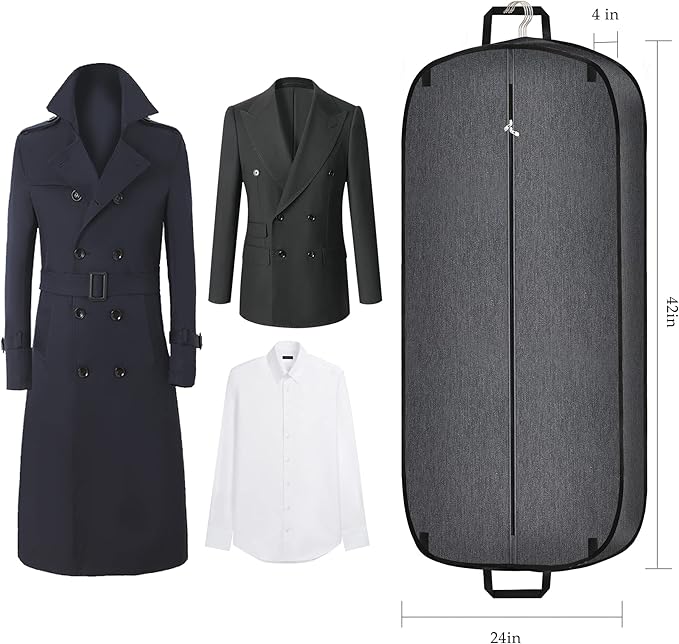 Heavy Duty Waterproof Garment Bag for Travel, Tear Resistance Suit Bag for Men Travel for Suits, Tuxedos, Coats, Uniform. 42 inch, Darkgrey, 2 Pack.…