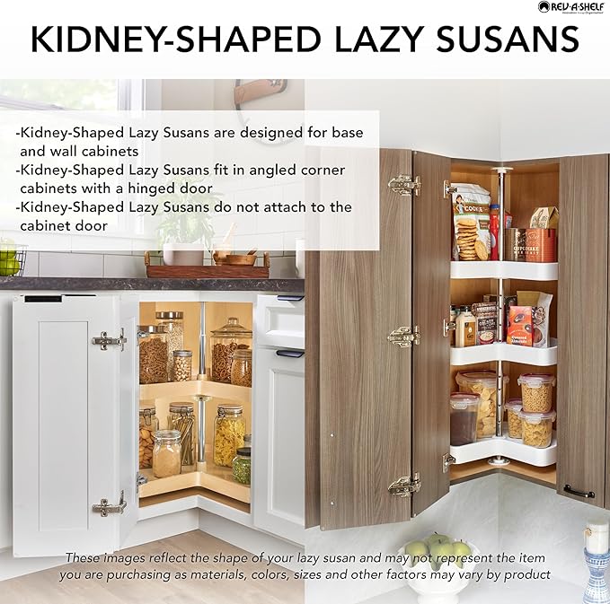 Rev-A-Shelf 32" Single Kidney-Shaped Lazy Susan with Swivel Bearings, Wood, 4WLS401-32-BS52