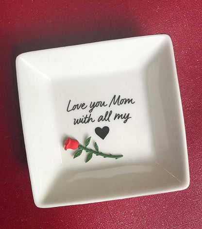 Simply Charmed Love You Mom Jewelry Dish - Valentine's Day or Birthday Gift - Elegant Trinket Tray and Ring Holder - Gifts for Mom from Daughter or Son