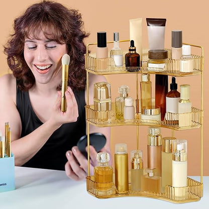 Weidace Corner Bathroom Counter Organizer Bathroom Countertop Shelf Makeup Organizer for Vanity Perfume Tray for Corner Storage (3 Tiers, Gold)