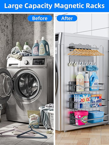 Multifunctional Magnetic Shelf for Washing Machine, Refrigerator, Microwave, and Any Metal Surface, Powerful Magnetic Shelves Include Magnetic Paper Towel Holder, Unique Hollow Design (5 pcs - Grey)