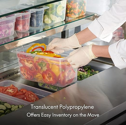 CURTA 4-Pack Full Size 4" Deep Food Pan with Handled Lid – NSF Listed Commercial-Grade Translucent Polypropylene, Stackable Freezer-safe Storage for Restaurants, Catering & Buffets