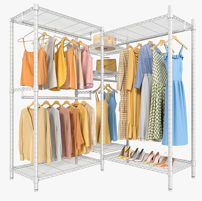 VIPEK L6 Heavy Duty Clothes Rack L Shape Clothing Rack 5-Tier Wire Garment Rack Freestanding Closet with 7 Adjustable Shelves & 4 Hanging Rods, 42" L x 42" W x 76.4" H, Max Load 850LBS, White