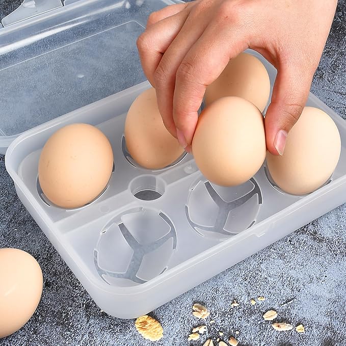 2 Pack Egg Container, Shockproof Camping Egg Holder, Clear Egg Container For Refrigerator, Leakproof Egg Holder for Camping Picnic Travel Outdoor, Portable Egg Carriage for Tray(6 Gird)