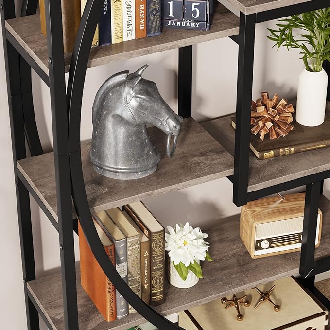 Tribesigns Bookshelf, Industrial 5-Tier Etagere Bookcase, 70.8" Tall Bookshelf with 8 Storage Shelf, Book Shelf Display Tack Shelving Unit for Home Office (Vintage Grey,2PC)