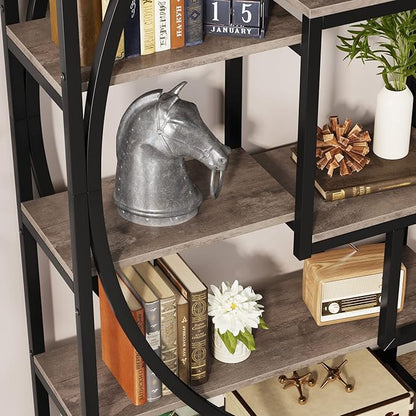 Tribesigns Bookshelf, Industrial 5-Tier Etagere Bookcase, 70.8" Tall Bookshelf with 8 Storage Shelf, Book Shelf Display Tack Shelving Unit for Home Office (Vintage Grey,2PC)
