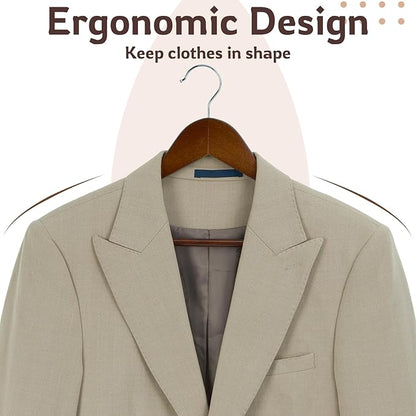 ELONG HOME Solid Wooden Hangers, 30 Pack Walnut Slim Wood Hangers with Extra Smooth Finish, Precisely Cut Notches and Chrome Swivel Hook, Wooden Clothes Hangers for Shirt Suit Jacket Dress
