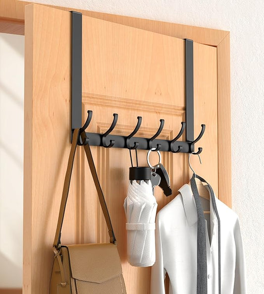 CHAUNCEY HOME Long Over The Door Hooks Hanger with 15.75" Arms for Easier Access by Shorter, Heavy Duty Door Hanger for Coat, F16U, Fits Standard 1 3/8'' Doors, Towel Racks for Bathroom, Black