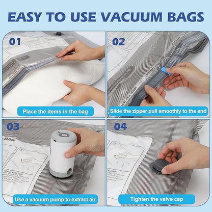 Fantictas Travel Vacuum Storage Bags with Rechargeable Air Pump, 12 Pack Portable Space Saver Bags, Compression Bags for Clothing, Bedding, Seasonal Storage & Packing Bags for Moving