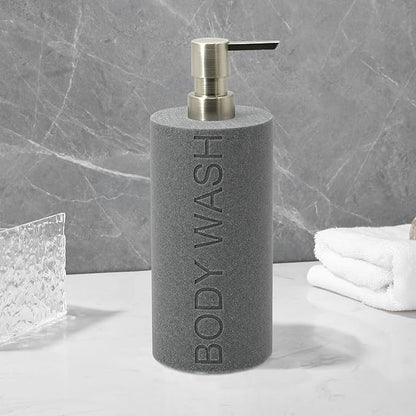 Indecor Home Resin Neutral Gray Sandstone Body Wash Engraved Bottle Refillable Pump Dispenser, Durable Waterproof Resin Construction for Bath, Shower - Gray Sandstone Satin Nickel Pump