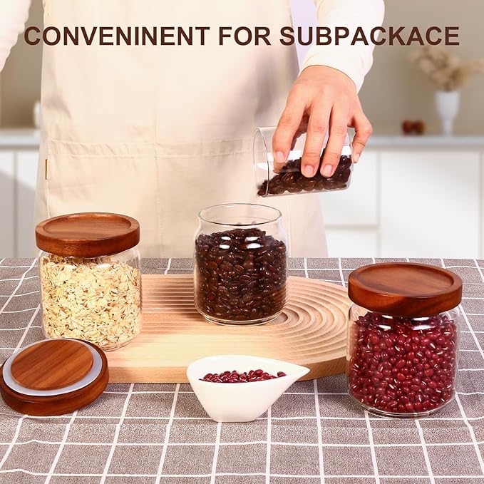 16oz Glass Airtight Food Storage Jars with Acacia Wood Lid - Kitchen Canisters for Coffee,Tea,Sugar,Spices,Herbs,and Candy - Airtight,Eco-Friendly, and Stylish for Pantry or Countertop (9PCS)