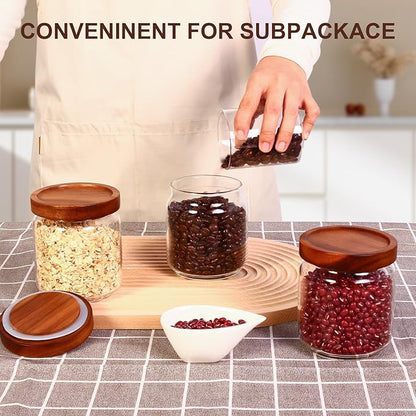 16oz Glass Airtight Food Storage Jars with Acacia Wood Lid - Kitchen Canisters for Coffee,Tea,Sugar,Spices,Herbs,and Candy - Airtight,Eco-Friendly, and Stylish for Pantry or Countertop (9PCS)