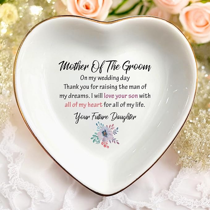 Ring Dish Gifts for Mother of the Groom from Bride-I Will Love Your Son With All Of My Heart-Wedding Gift for Mother of the Groom-Bridal Shower Gift-Ceramic Jewelry Holder Ring Dish Trinket Box Tray