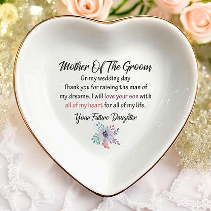 Ring Dish Gifts for Mother of the Groom from Bride-I Will Love Your Son With All Of My Heart-Wedding Gift for Mother of the Groom-Bridal Shower Gift-Ceramic Jewelry Holder Ring Dish Trinket Box Tray