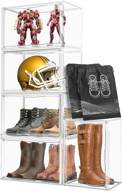 DAYOOH XXX-Large Acrylic Display Case, Clear Shoe Storage Boxes Stackable Shoe Organizer with 2 Shoe Bags Boots Shoe Rack for Closet Sneaker Handbag Collectibles Organizer with Magnetic Door, 1 Pack