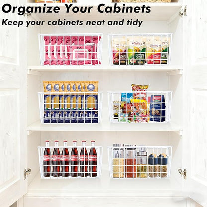 4 Pack White Wire Baskets 11.1"x8.7"x4.7", Wire Freezer Storage Organizer Bins Farmhouse Metal Freezer Basket with Handles for Cabinets, Pantry, Closets, Bedrooms