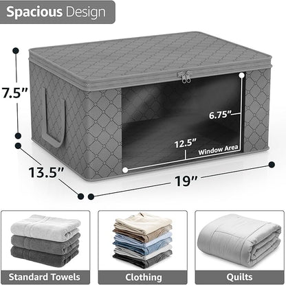Sorbus Medium Clothes Storage Bags - Foldable Blanket Storage Bins for Organizing Bedroom, Closet, Clothing, Comforter, Organization with Clear Window, Lids and Carry Handles - Set of 3