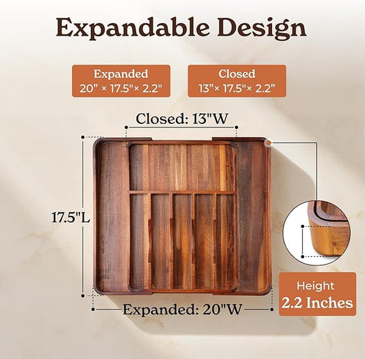 SMIRLY Silverware Drawer Organizer – Bamboo Kitchen Drawer Organizer, Adjustable Utensil Holder and Cutlery Tray, Drawer Dividers for Flatware and Kitchen Utensils