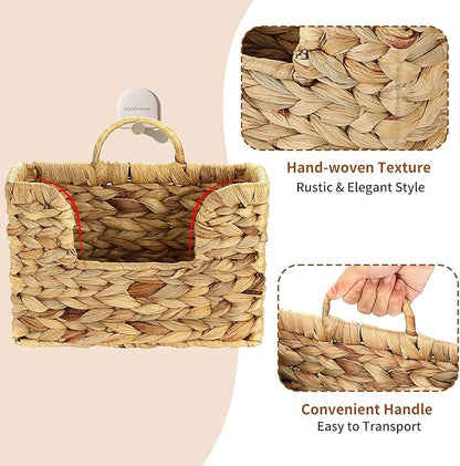 Woven Hanging Magazine Holder, Natural Water Hyacinth Wall Mounted Basket for Books, Files & Magazines, Organizer Rack with Handle (Water Hyacinth, 11.8″ x 4.3″ x 7.9″)