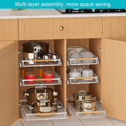 iPEGTOP Pull Out Cabinet Drawer Shelf Organizer, Extendable Sliding Slide Out Pantry Shelves Storage Heavy Duty for Kitchen Cabinets Under Sink, Adjustable Width 12.3~18.1" W x 22.5" D