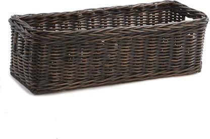 The Basket Lady Long Low Wicker Basket, Medium, 20.5 in L x 9.5 in W x 6 in H, Antique Walnut Brown