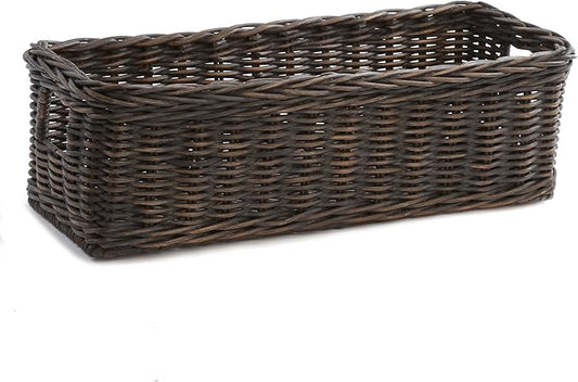 The Basket Lady Long Low Wicker Basket, Medium, 20.5 in L x 9.5 in W x 6 in H, Antique Walnut Brown