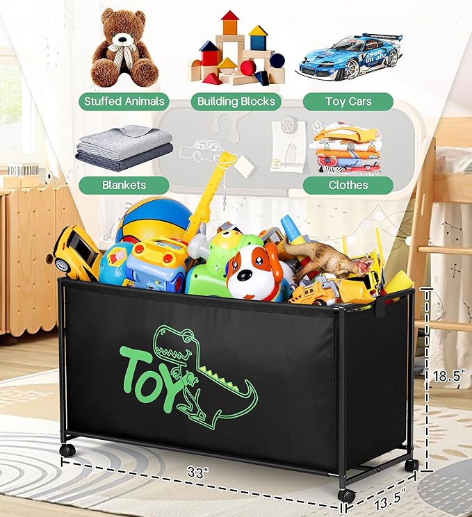 MISSLO Large Toy Box with Wheels Big Toy Chest for Kids Organizer Toy Storage Bin, 124L, Black