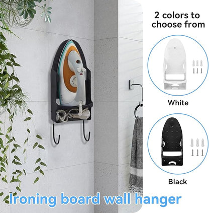 Ironing Board Hanger Wall Mount, Electric Iron and Iron Board Holder Storage with Removable Hooks for Household Bathroom, Laundry Room(Black)