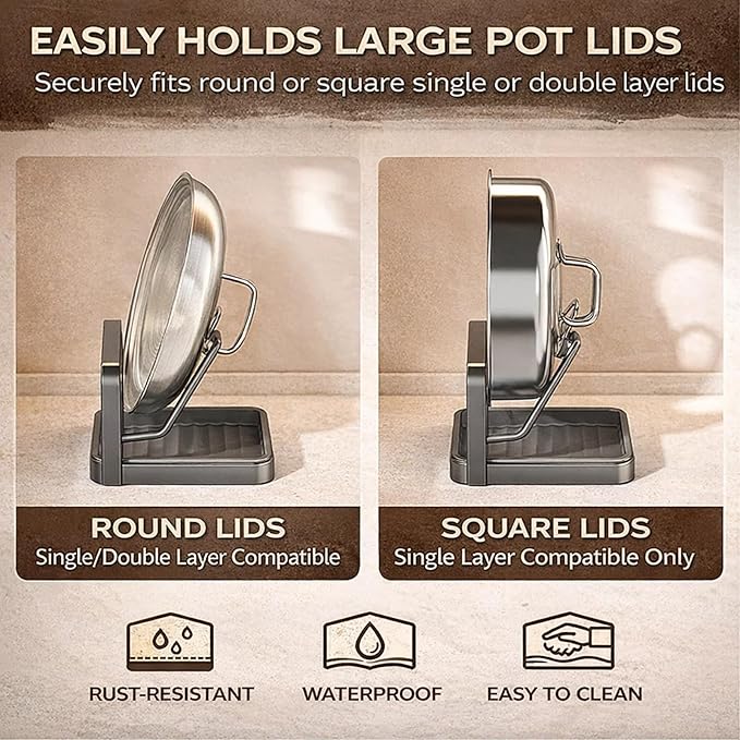 Kitchen Pot Lid Storage Rack - Carbon Steel, Multifunctional Kitchen Pot Lid Holder While Cooking, Rust-Resistant Pot Lid Organizer Rack for Counter, Pans Lids, Prevent Messes, Space-Saving (StyleC)