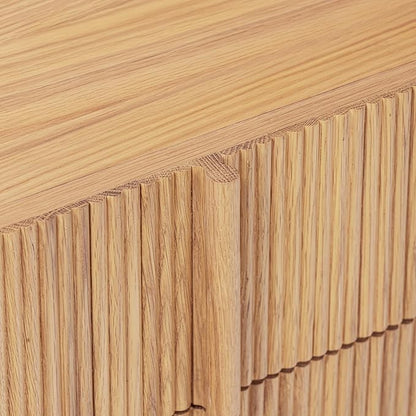 Poly & Bark Toledo 22” Nightstand – Solid and Veneered American White Oak Construction with Ribbed Drawer Fronts and Soft‑Close Drawers – Textural Modern Bedside Table for Stylish Bedrooms