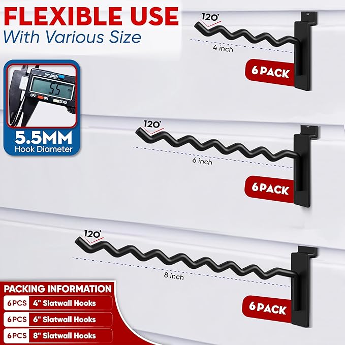 [Upgraded] Slatwall Hooks with Multi Size, Heavy Duty Steel, Firmly & Durable, 30LBS Load- Bearing Capacity, Tool Hanging for Slatwall of Store, Garage, Display Hooks for Retail