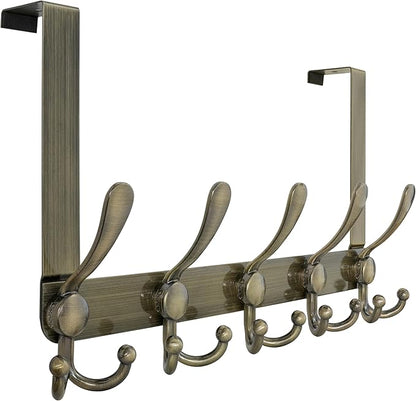 Dseap Over Door Hook 2.0 - Upgraded Version - Simple-Assembly, Strong, Heavy-Duty Stainless Steel 5-Tri-Hook Over The Door Hanger Rack, SimpleStrong Series, Bronze