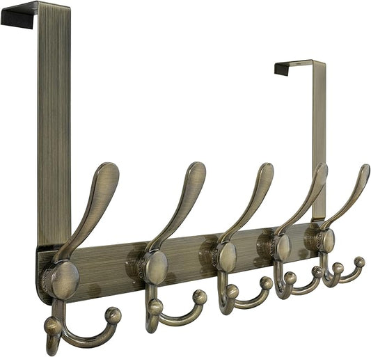 Dseap Over Door Hook 2.0 - Upgraded Version - Simple-Assembly, Strong, Heavy-Duty Stainless Steel 5-Tri-Hook Over The Door Hanger Rack, SimpleStrong Series, Bronze