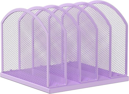 5-Section Vertical Desktop Organizer, 5-Section Mesh File Folder Stand Sorter for Office Home Classroom Organization (1, Purple)