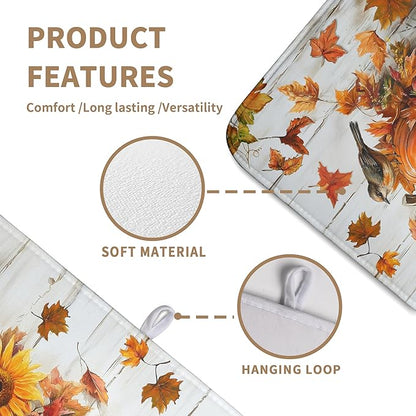 Wnoesat Fall Dish Drying Mat for Kitchen Counter Pumpkin Sunflower Maple Leaf Birds Drying Mats Autumn Thanksgiving Harvest Dish Drainer Mat Absorbent Microfiber Dishes Pad Large 18x24 Inch